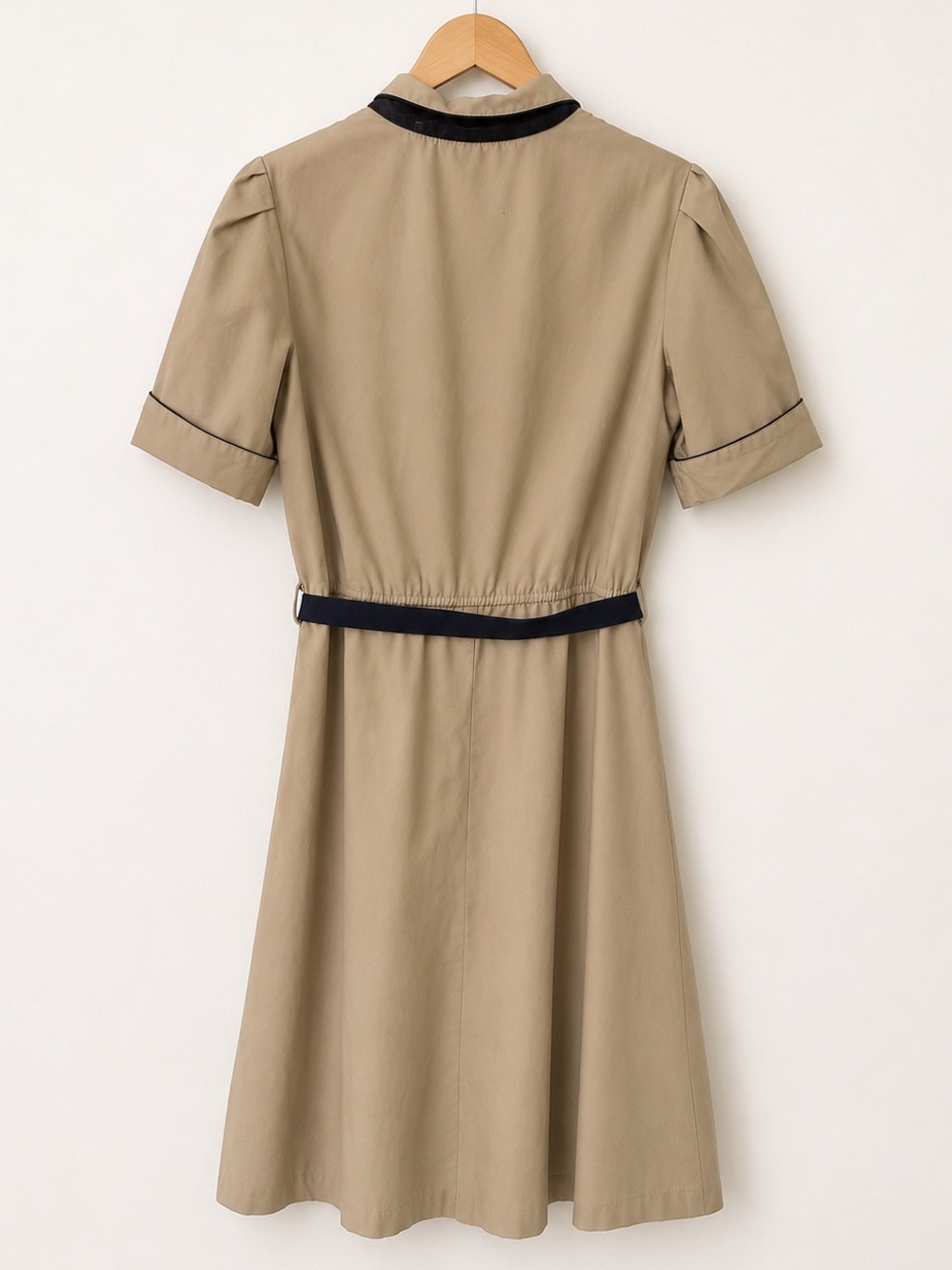 Vintage Millicent California Khaki Shirt Dress Pintuck Bib Puff Sleeve - Picture 3 of 9